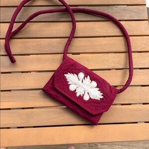 Maroon Quilted And Appliquéd Handbag Or Clutch By Regency Creations